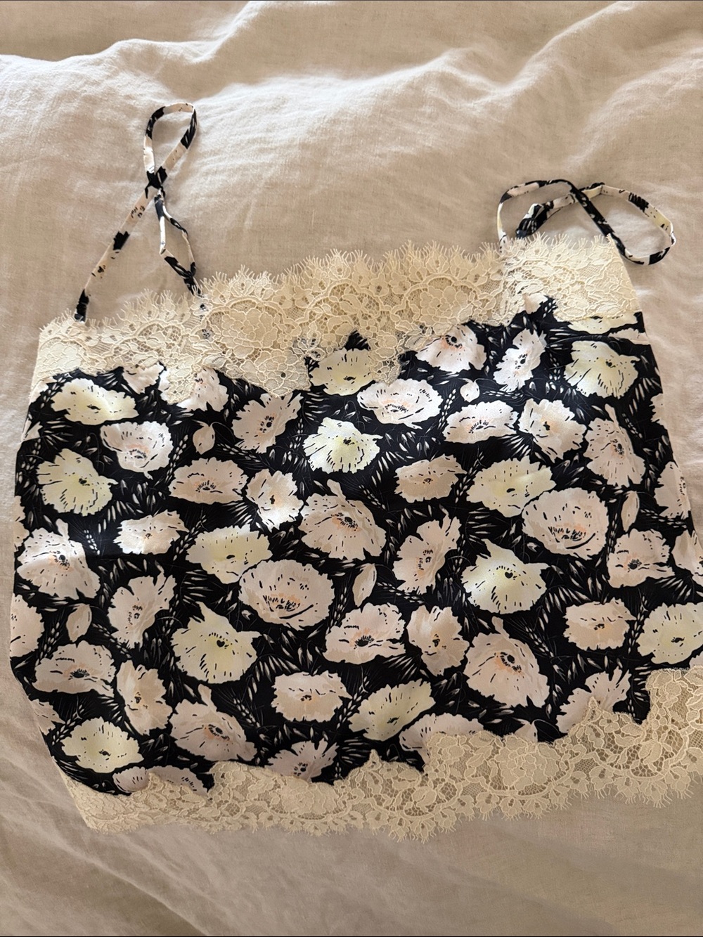 Doen Black Floral Lace Trim Camisole